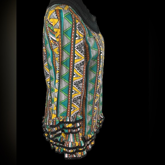 Almatrichi Multicolor Abstract design Long sleeves tunic top with ruffles NWT - Picture 10 of 14